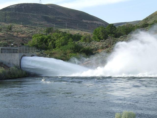 Morning of June 4th Lucky Peak Dam is letting out water. The diameter of these pipes is more than 6 ft.