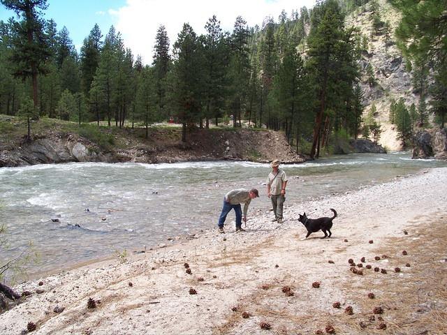 Curtis and Paul by the Peyette River throwing something for Buster. Things never change for the Buster boy.