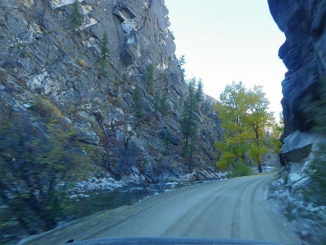 In case of flash flood, climb to safety! The road home by the north fork of the Boise River.