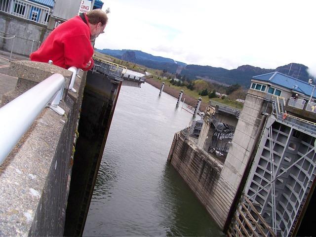 Bonneville Dam has newish locks. When these doors open, the road bridge also moves.