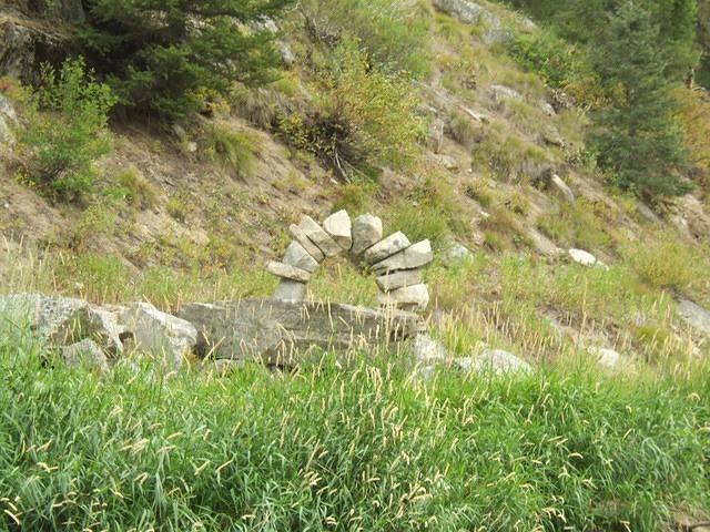 People stop along the river and construct interesting things.