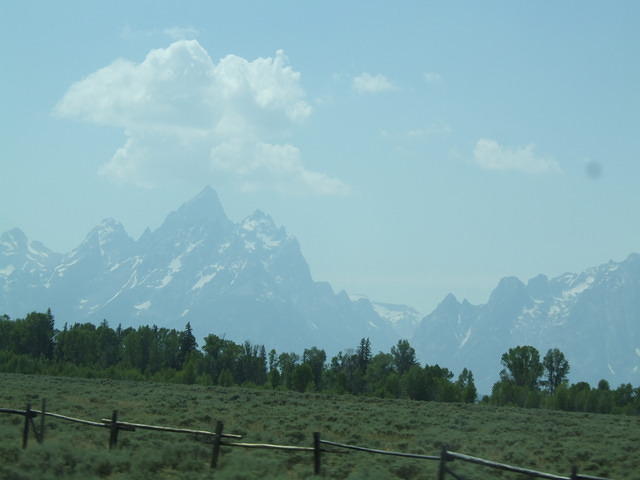 The haze from California fires is so thick that the Tetons are not clearly visable.