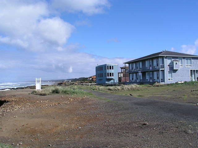 Some houses on the beach.