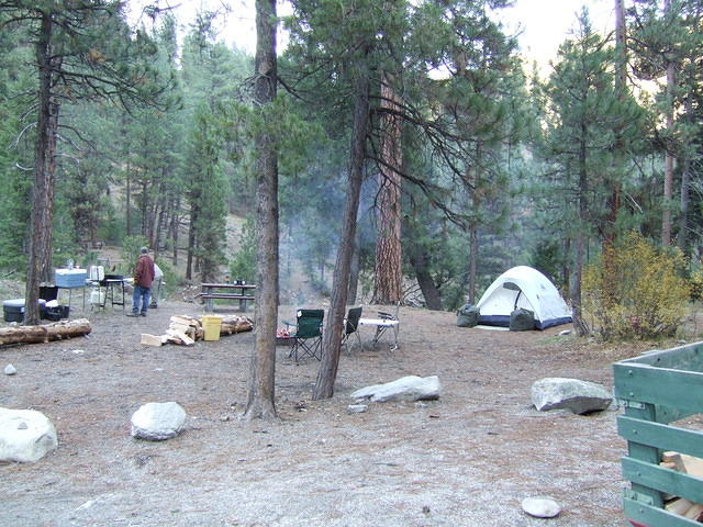 The tents are up, and the much needed campfire is burning. It gets very cold at night.