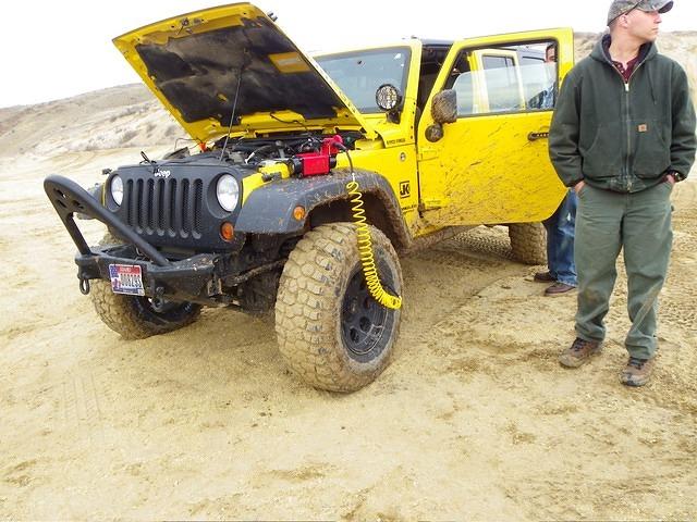 In order to drive well in sand the air is let out of the tires. Afterward it has to be put back in.