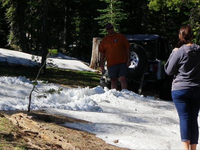 Christian, in his sandals, likes making ruts in the snow.