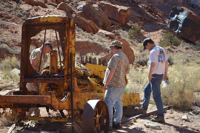 The giant caterpillar compressor left from the mining operation