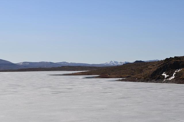 A reservoir in the middle of nowhere. The water is still frozen!
