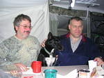 Friends Jeff and Paul came to hunt, but Breakfast with Buster comes first. Buster really likes Paul!