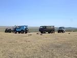 Our military vehicles: a Suzuki, a Volvo, a Pinzgauer and a Land Rover.