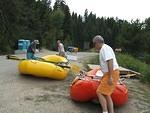 Steveis preparing his raft; Curtis and Drew preparing Drew's raft.