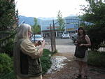 Jane and Judy touring downtown Joseph and taking pictures of all the sculptures.