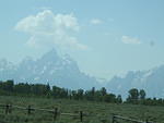 The haze from California fires is so thick that the Tetons are not clearly visable.
